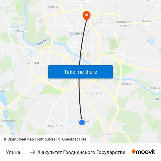 Улица Звездная to Факультет Гродненского Государственного Аграрного Университета map