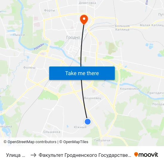 Улица Садакова to Факультет Гродненского Государственного Аграрного Университета map