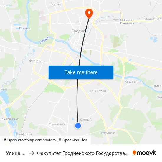Улица Осенняя to Факультет Гродненского Государственного Аграрного Университета map