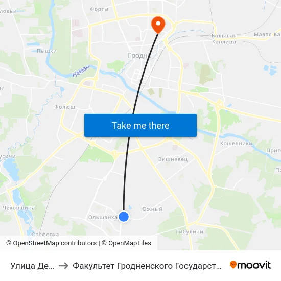 Улица Деревенская to Факультет Гродненского Государственного Аграрного Университета map