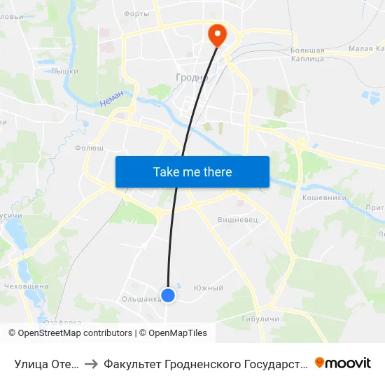 Улица Отечественная to Факультет Гродненского Государственного Аграрного Университета map