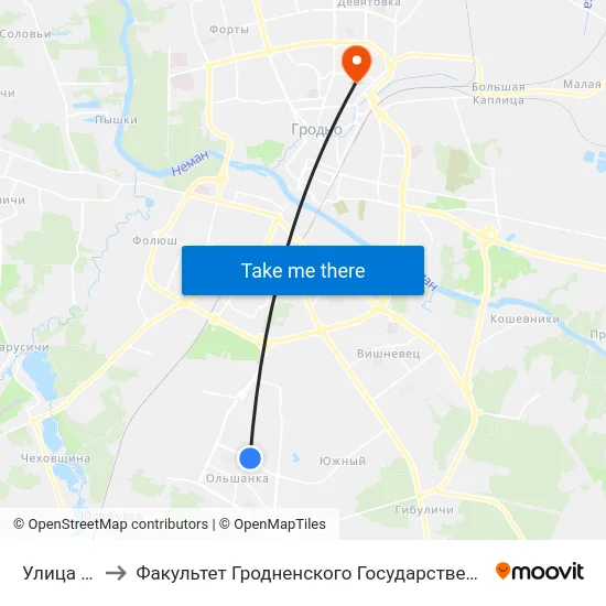 Улица 8 Марта to Факультет Гродненского Государственного Аграрного Университета map