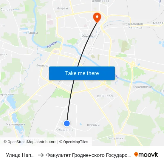 Улица Наполеона Орды to Факультет Гродненского Государственного Аграрного Университета map