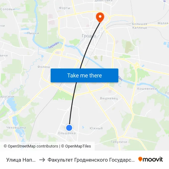 Улица Наполеона Орды to Факультет Гродненского Государственного Аграрного Университета map