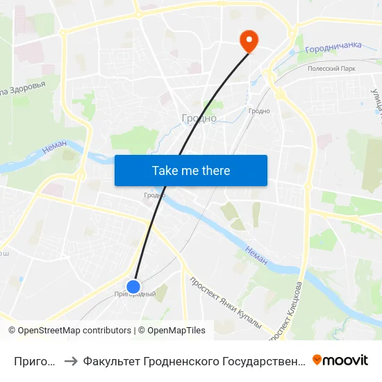 Пригородный to Факультет Гродненского Государственного Аграрного Университета map