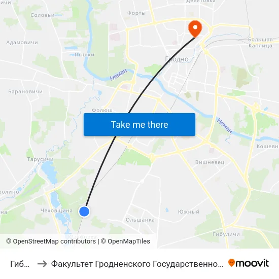 Гибуличи to Факультет Гродненского Государственного Аграрного Университета map