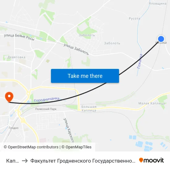 Каплица to Факультет Гродненского Государственного Аграрного Университета map