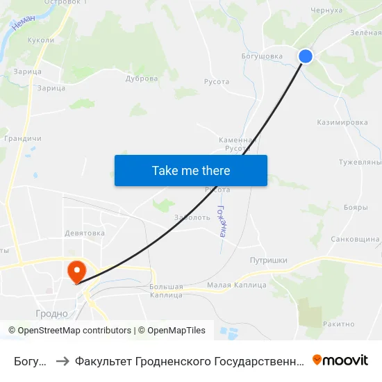 Богушевка to Факультет Гродненского Государственного Аграрного Университета map