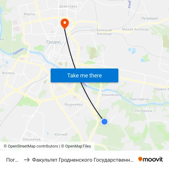 Погораны to Факультет Гродненского Государственного Аграрного Университета map