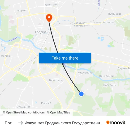 Погораны to Факультет Гродненского Государственного Аграрного Университета map