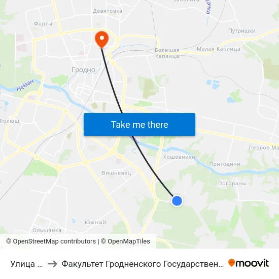 Улица Умелая to Факультет Гродненского Государственного Аграрного Университета map