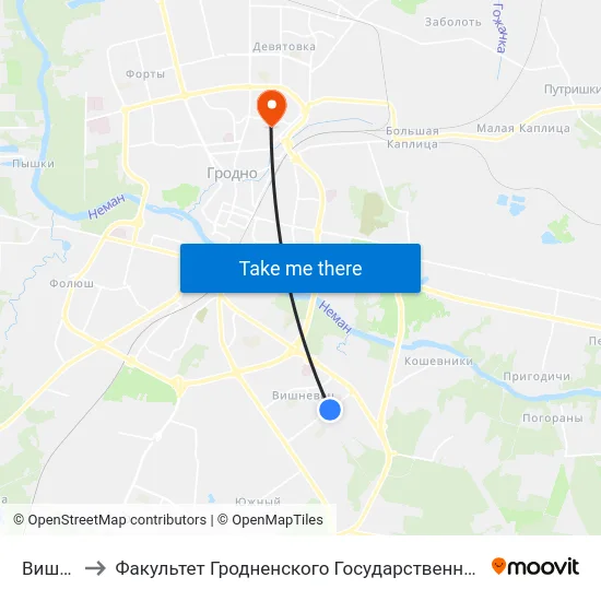 Вишневец to Факультет Гродненского Государственного Аграрного Университета map