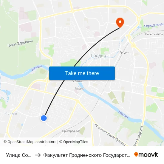 Улица Соколовского to Факультет Гродненского Государственного Аграрного Университета map
