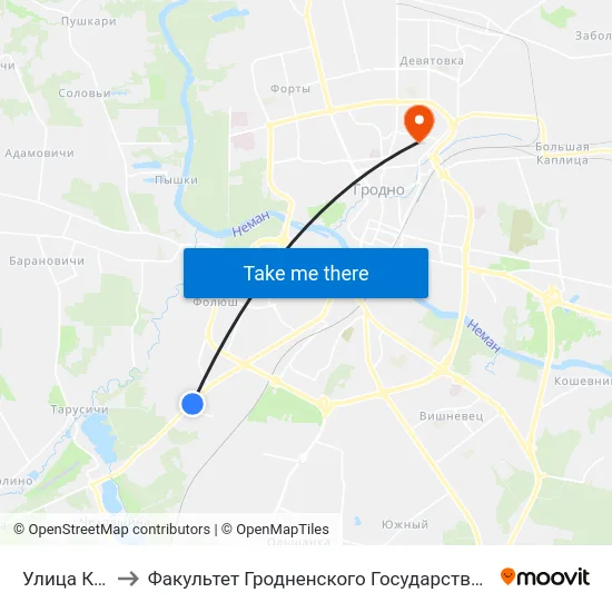Улица Кстинская to Факультет Гродненского Государственного Аграрного Университета map