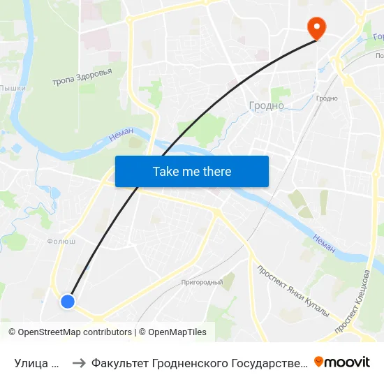 Улица Данилова to Факультет Гродненского Государственного Аграрного Университета map