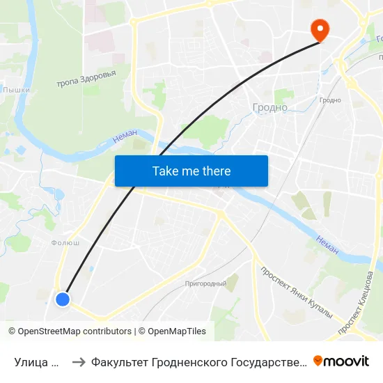 Улица Данилова to Факультет Гродненского Государственного Аграрного Университета map