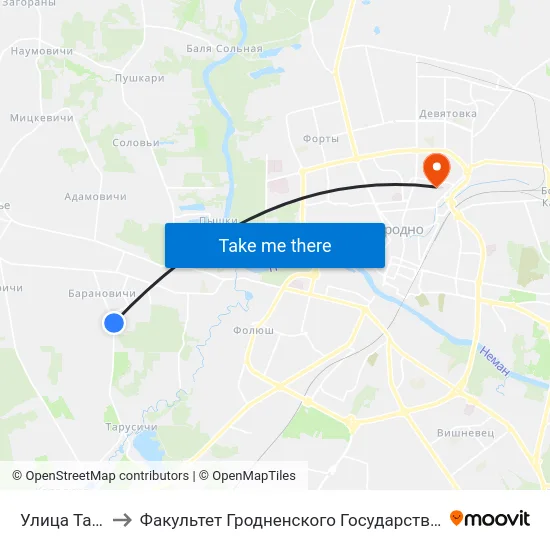 Улица Тарусичская to Факультет Гродненского Государственного Аграрного Университета map