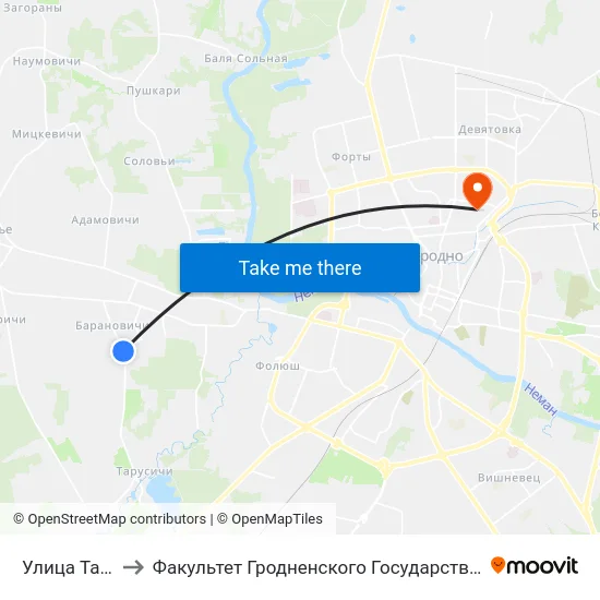 Улица Тарусичская to Факультет Гродненского Государственного Аграрного Университета map