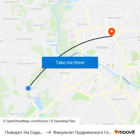 Поворот На Садовое Товарищество «Вишня» to Факультет Гродненского Государственного Аграрного Университета map