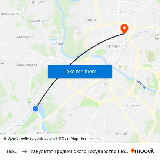Тарусичи to Факультет Гродненского Государственного Аграрного Университета map