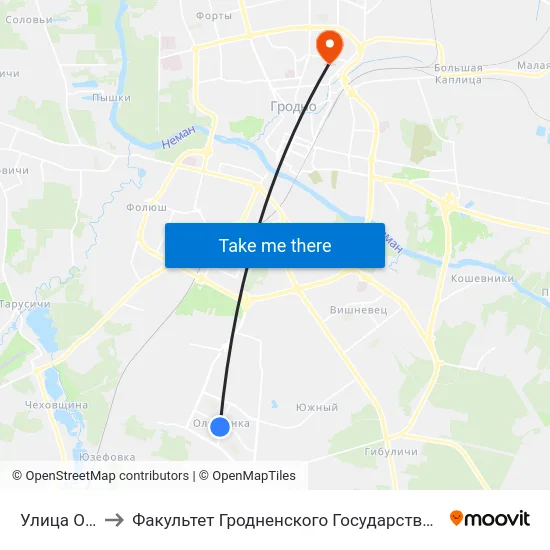 Улица Огинского to Факультет Гродненского Государственного Аграрного Университета map