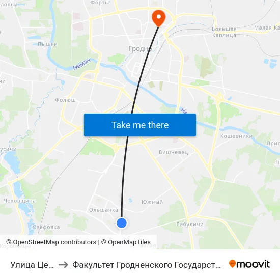 Улица Центральная to Факультет Гродненского Государственного Аграрного Университета map