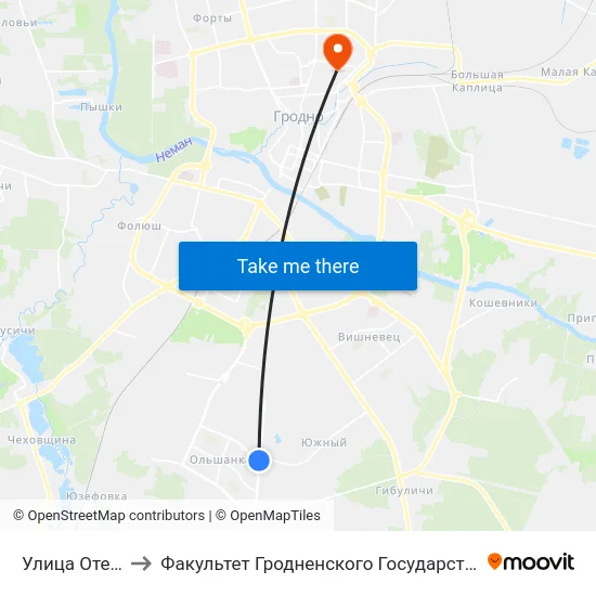 Улица Отечественная to Факультет Гродненского Государственного Аграрного Университета map
