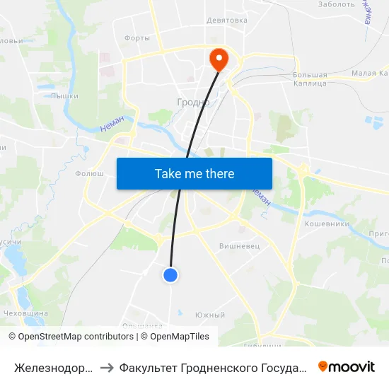 Железнодорожный Переезд to Факультет Гродненского Государственного Аграрного Университета map