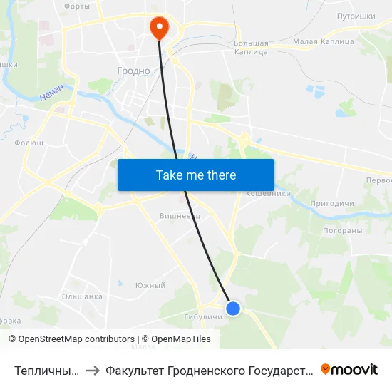 Тепличный Комбинат to Факультет Гродненского Государственного Аграрного Университета map