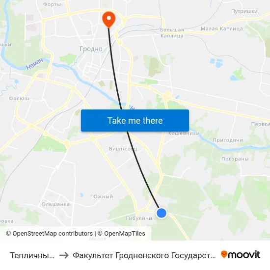 Тепличный Комбинат to Факультет Гродненского Государственного Аграрного Университета map