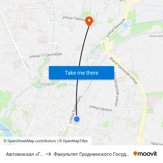 Автовокзал «Гродно» (Пригород) to Факультет Гродненского Государственного Аграрного Университета map