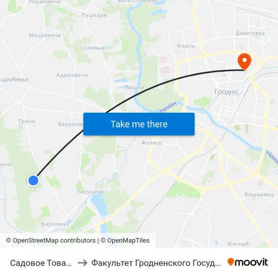 Садовое Товарищество «Вишня» to Факультет Гродненского Государственного Аграрного Университета map
