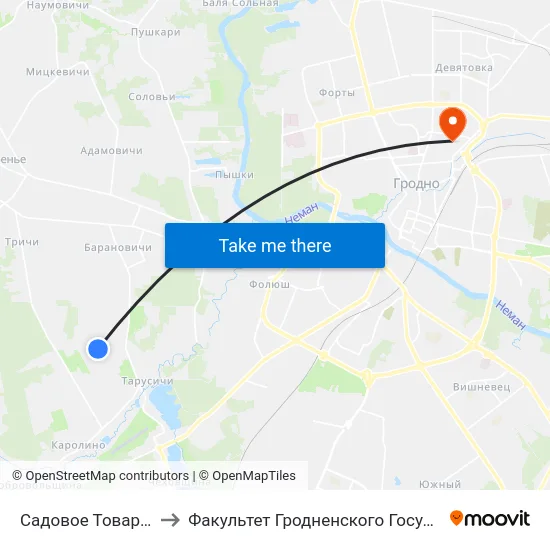 Садовое Товарищество «Доблесть» to Факультет Гродненского Государственного Аграрного Университета map