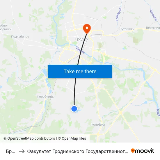 Бросты to Факультет Гродненского Государственного Аграрного Университета map