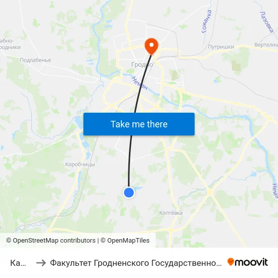 Каменка to Факультет Гродненского Государственного Аграрного Университета map