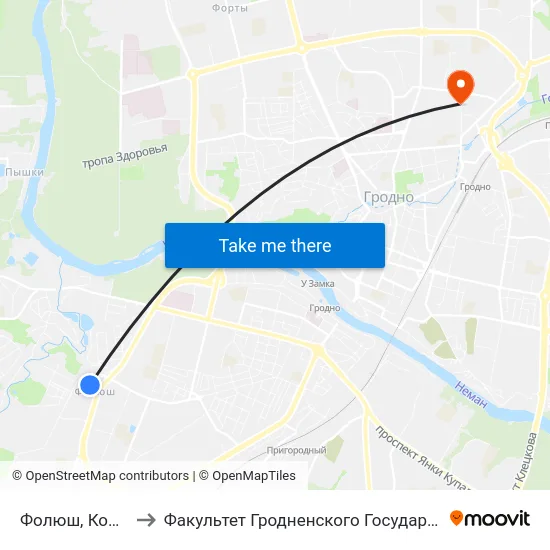 Фолюш, Кольцо (Высадка) to Факультет Гродненского Государственного Аграрного Университета map