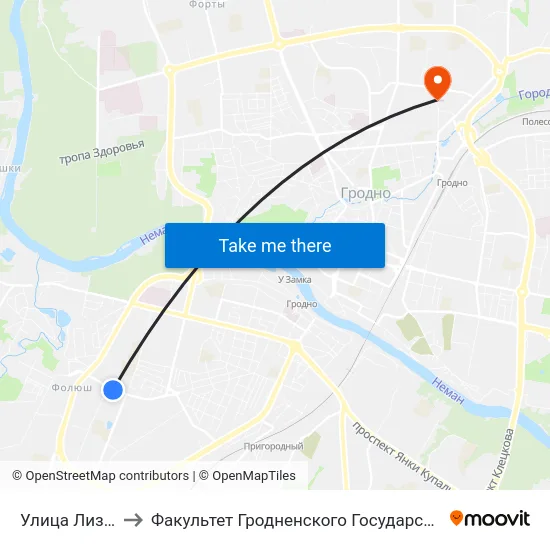 Улица Лизы Чайкиной to Факультет Гродненского Государственного Аграрного Университета map