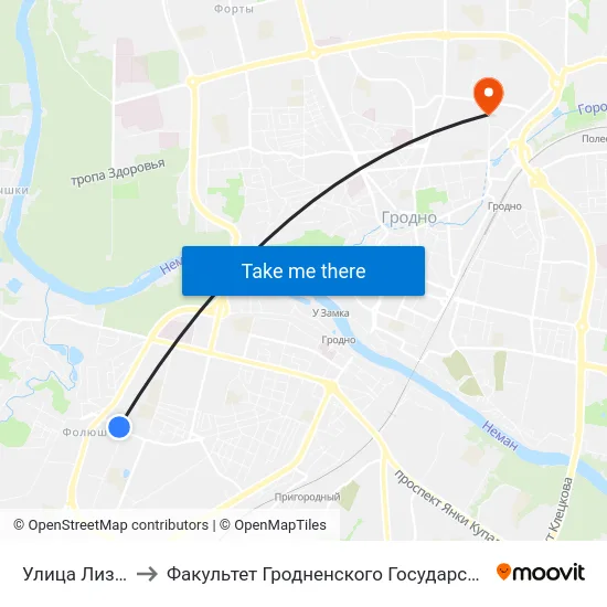 Улица Лизы Чайкиной to Факультет Гродненского Государственного Аграрного Университета map