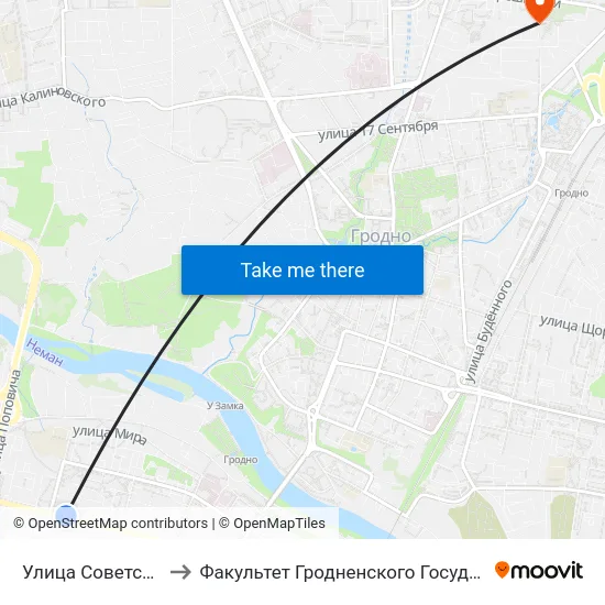 Улица Советских Пограничников to Факультет Гродненского Государственного Аграрного Университета map