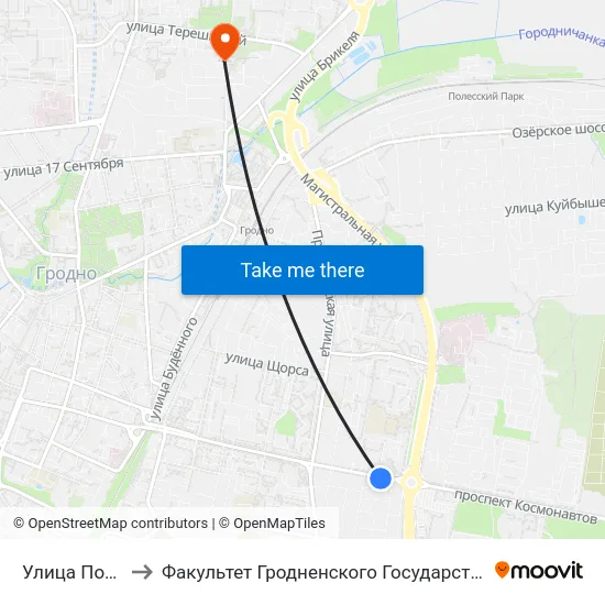 Улица Победоносная to Факультет Гродненского Государственного Аграрного Университета map