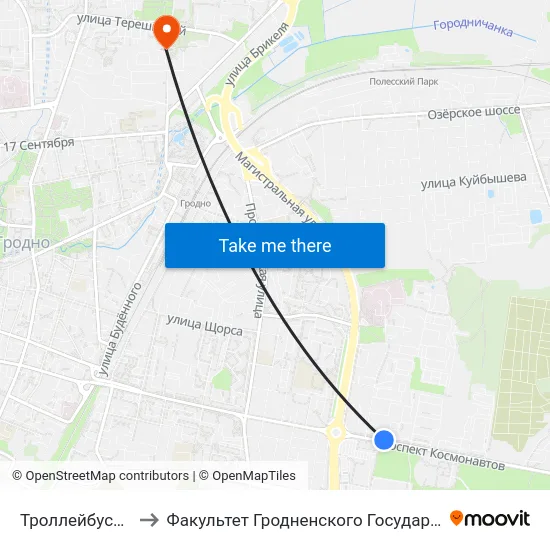 Троллейбусное Управление to Факультет Гродненского Государственного Аграрного Университета map