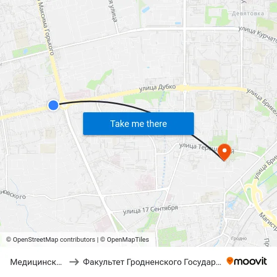 Медицинский Университет to Факультет Гродненского Государственного Аграрного Университета map