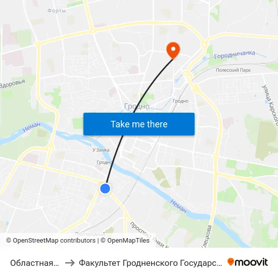 Областная Филармония to Факультет Гродненского Государственного Аграрного Университета map