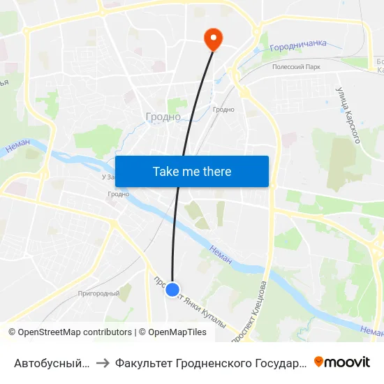 Автобусный Парк Г. Гродно to Факультет Гродненского Государственного Аграрного Университета map