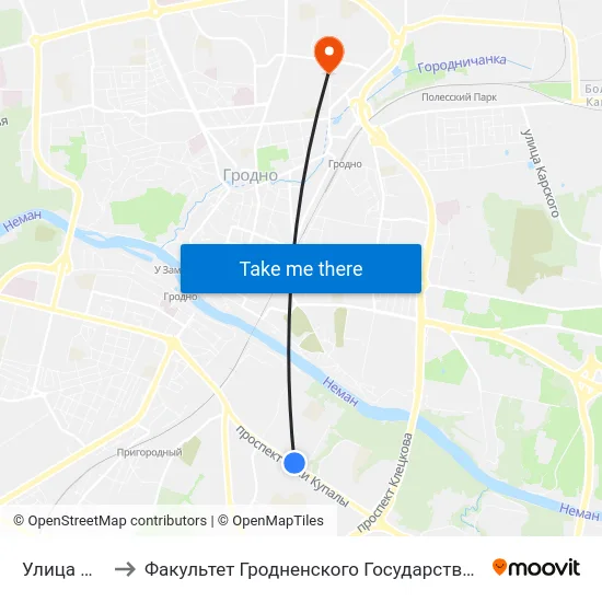 Улица Фомичева to Факультет Гродненского Государственного Аграрного Университета map