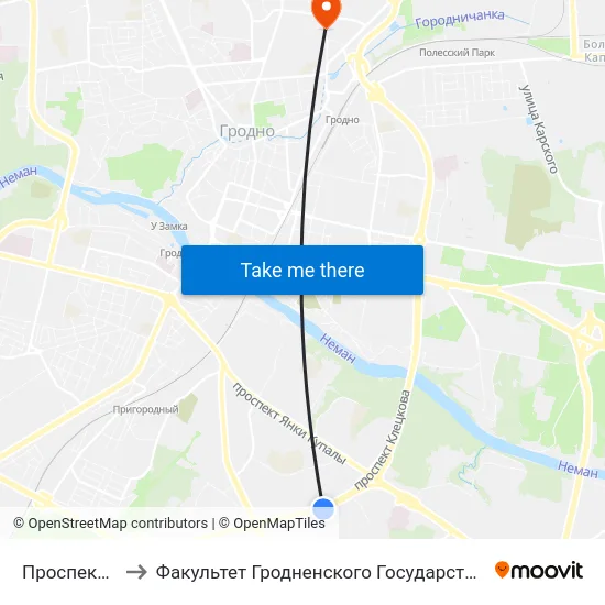 Проспект Клецкова to Факультет Гродненского Государственного Аграрного Университета map