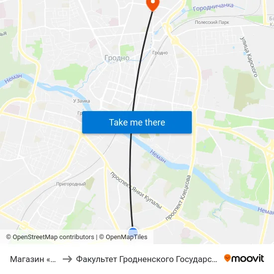 Магазин «Квасовский» to Факультет Гродненского Государственного Аграрного Университета map