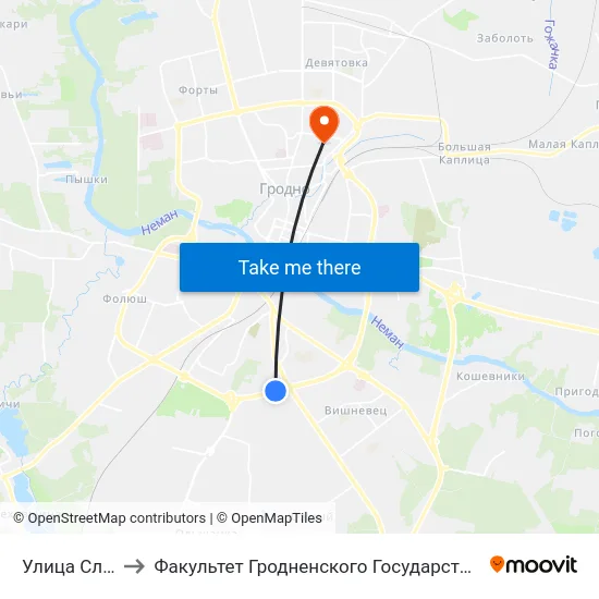 Улица Славинского to Факультет Гродненского Государственного Аграрного Университета map