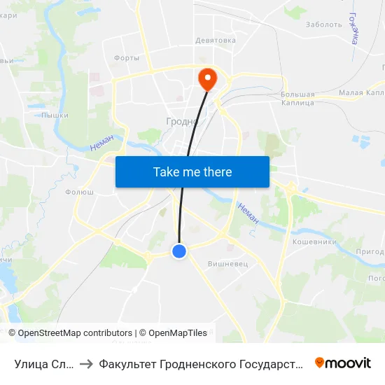 Улица Славинского to Факультет Гродненского Государственного Аграрного Университета map