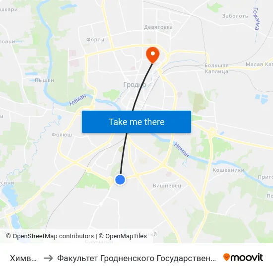 Химволокно to Факультет Гродненского Государственного Аграрного Университета map